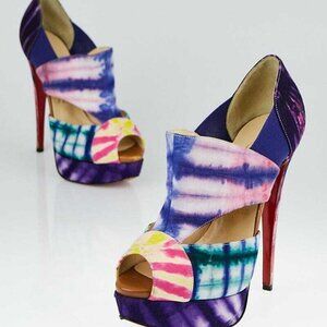 Christian Louboutin Multicolor Tie-Dye Fabric Cut-Out Pitou 140 Booties